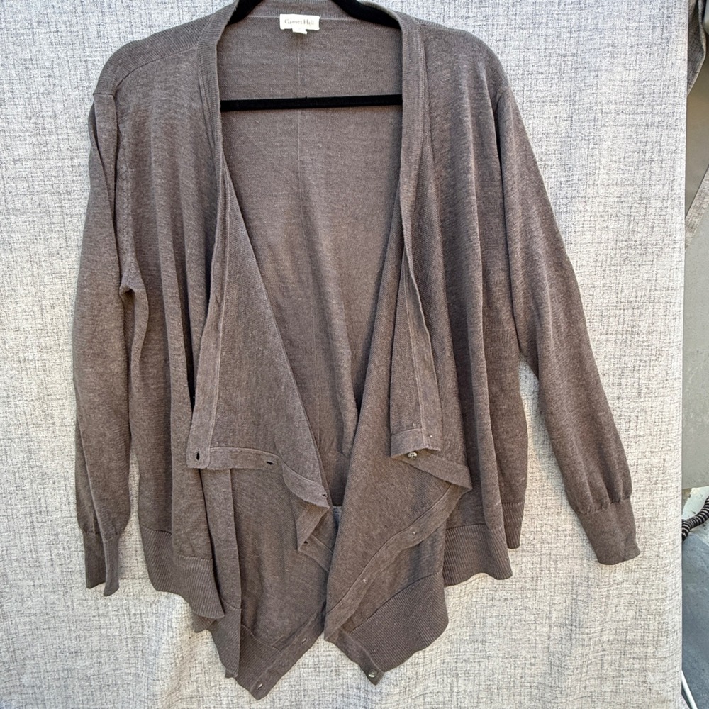 Garnet Hill 100% Organic Linen Convertible Wrap Cardigan Taupe Brown XL